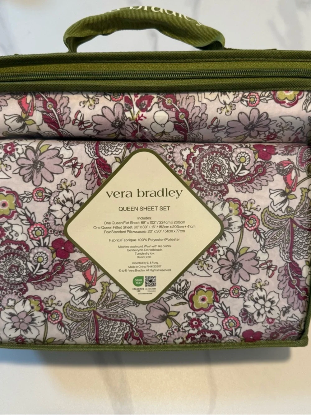 Vera Bradley Pink and Green Floral Cotton Sheet Set